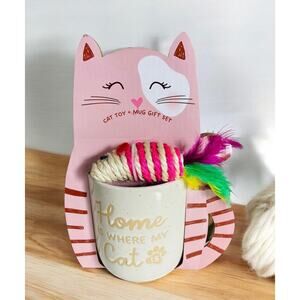 New Pink Home is Where My Cat Is 18oz Mug & Kitten Toy Coffee Tea Gift Set